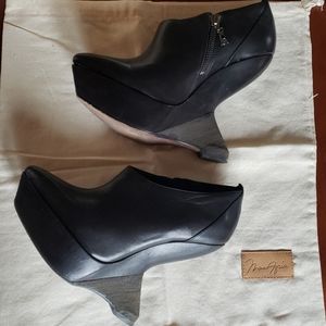 Maz Azaria black vintage inspired wedge bootie